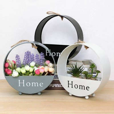 Biumart European Creative Iron Circular Wall Decoration To Receive Flower Basket Wall Hanging