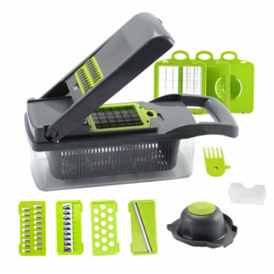 Biumart 12 In 1 Multifunctional Vegetable Cutter Manual Vegetable Chopper Machine Kitchen Accessories Tools With Container